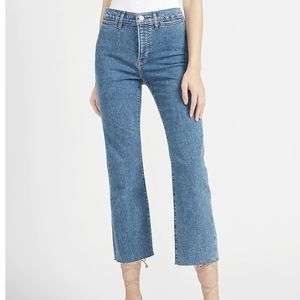 Mid Rise Raw Hem Cropped Flare Jeans Express